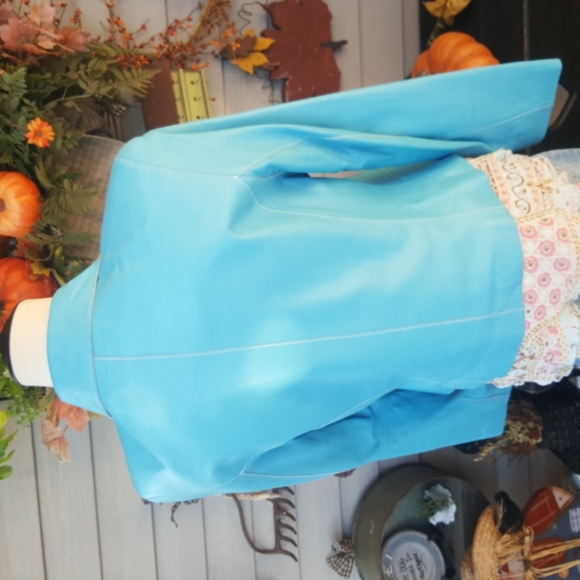 NICOLA BERTI ♡ RARE Gorgeous Turquoise Soft Genuine Italian Leather Jacket  S - Picture 7 of 16